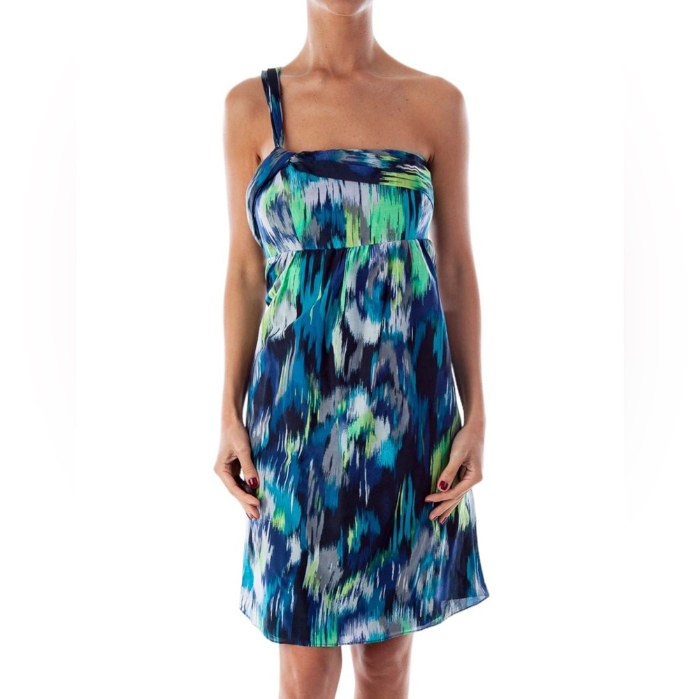 Loft Ann Taylor | NWT Silk blend one shoulder multi print sun dress size…